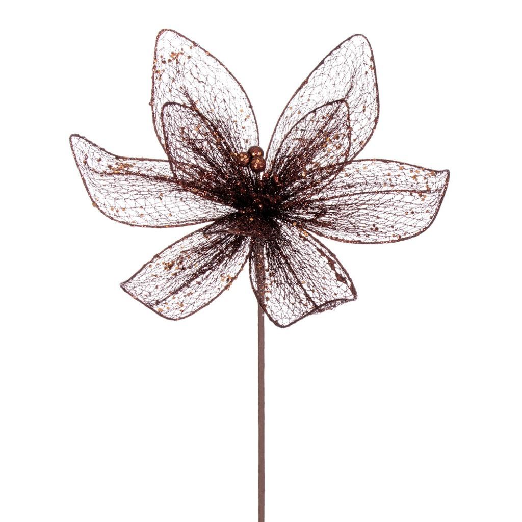 24" Mocha Poinsettia Mesh Glitter Sequin Spray (2 Pack) 1