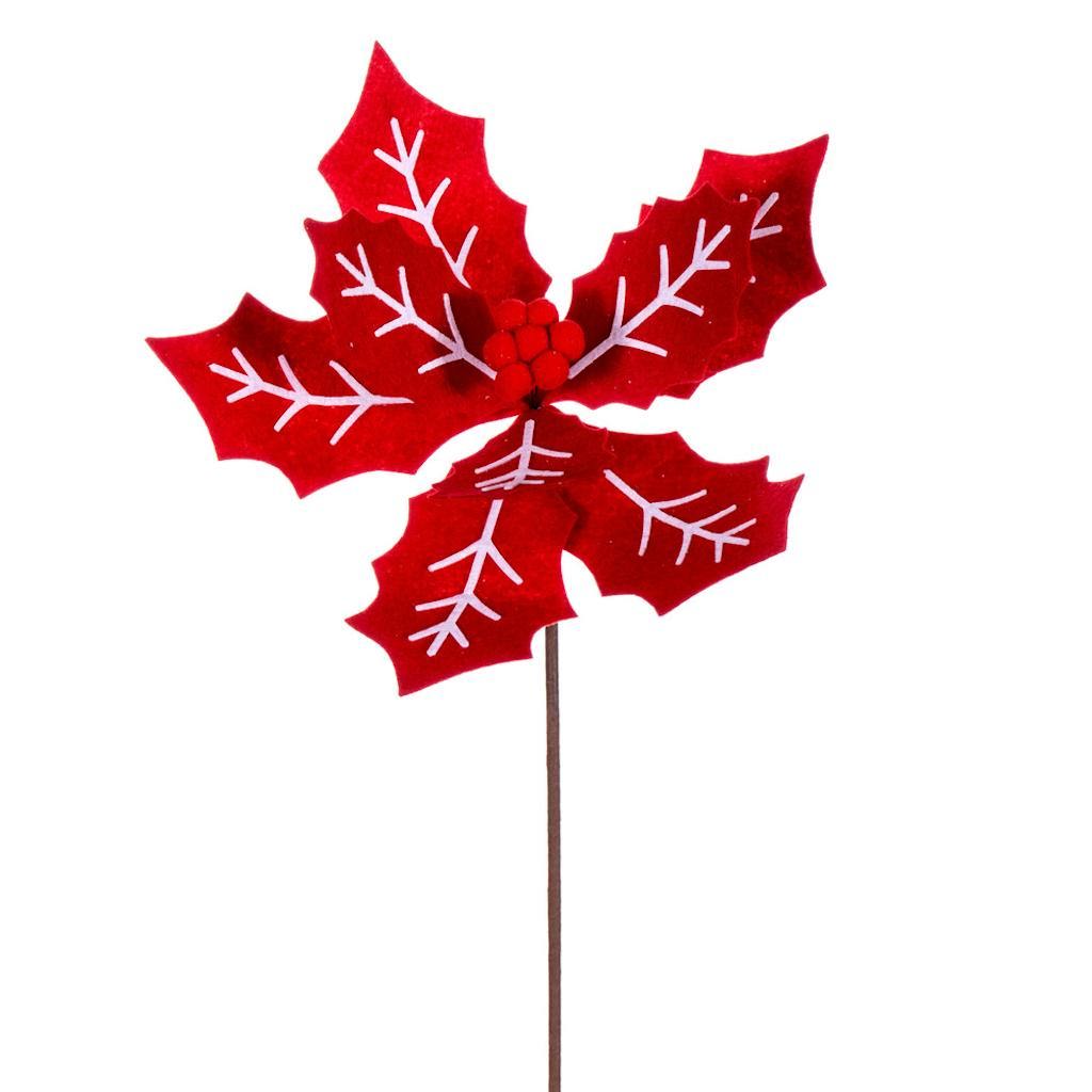 24" Red / White Felt Poinsettia Spray (4 Pack) 1