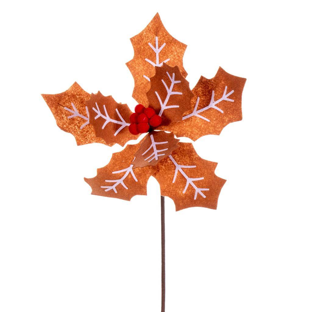 22" Brown / White Felt Poinsettia Spray (4 Pack) 1