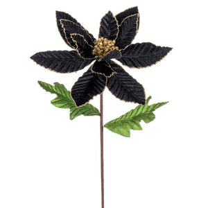 22" Black Velvet Glitter Trim Poinsettia Spray (6 Pack) 1