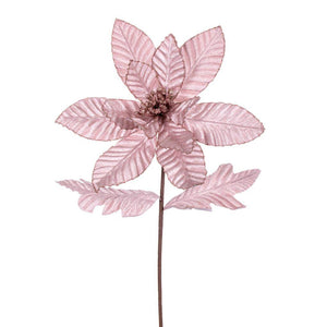 22" Pink Velvet Glitter Trim Poinsettia Spray (6 Pack) 1