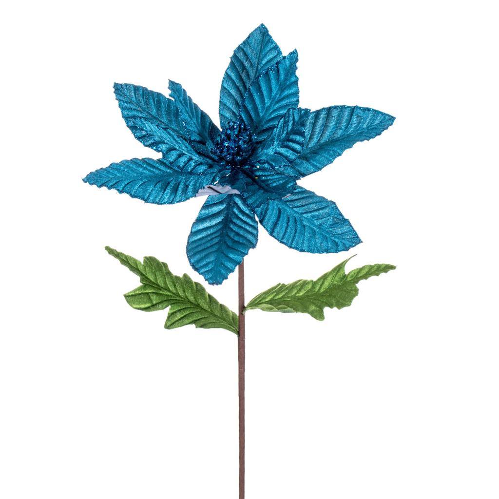 22" Turquoise Velvet Glitter Trim Poinsettia Spray (6 Pack) 1