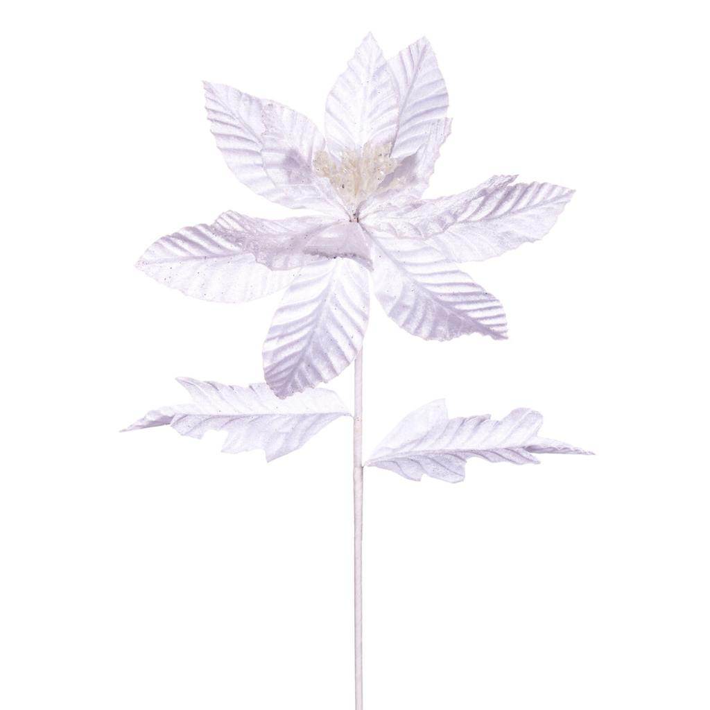 22" White Velvet Glitter Trim Poinsettia Spray (6 Pack) 1