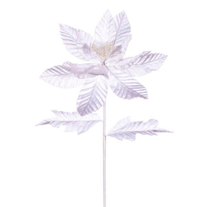 22" White Velvet Glitter Trim Poinsettia Spray (6 Pack) 1