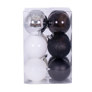 3" Black / Silver / White Ornament Assortment (12 Pack) 3