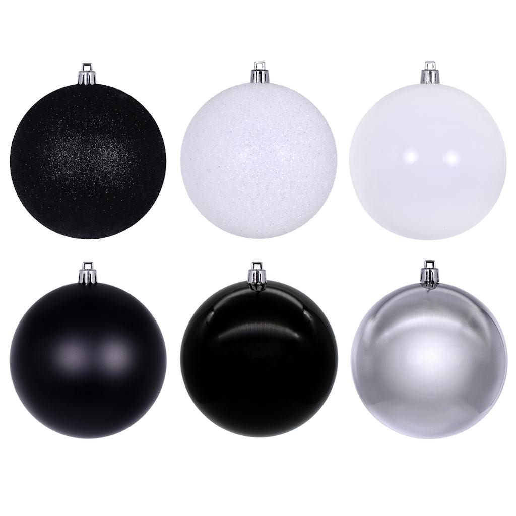3" Black / Silver / White Ornament Assortment (12 Pack) 1
