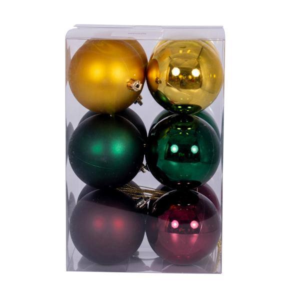 3" Burgundy / Gold / Green Ornament Assortment (12 Pack) 3