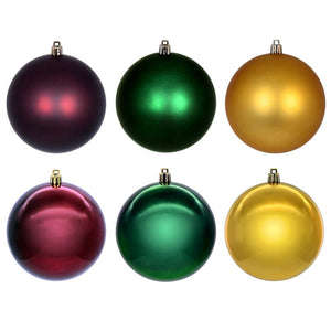 3" Burgundy / Gold / Green Ornament Assortment (12 Pack) 1