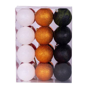 3" Orange / Black / White Ball Ornament Assortment (24 Pack) 3