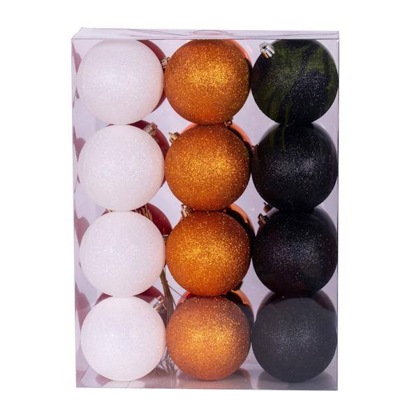 3" Orange / Black / White Ball Ornament Assortment (24 Pack) 3