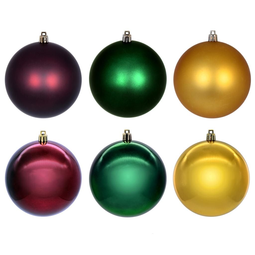 4" Burgundy / Gold / Green / Blue Ball Ornament Assortment (18 Pack) 1