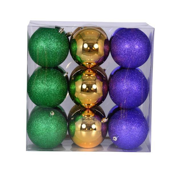 4" Green / Copper-Gold / Purple Ball Ornament Assortment (18 Pack) 3