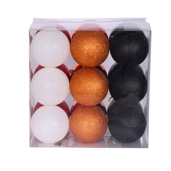 4" Orange / Black / White Ball Ornament Assortment (18 Pack) 3