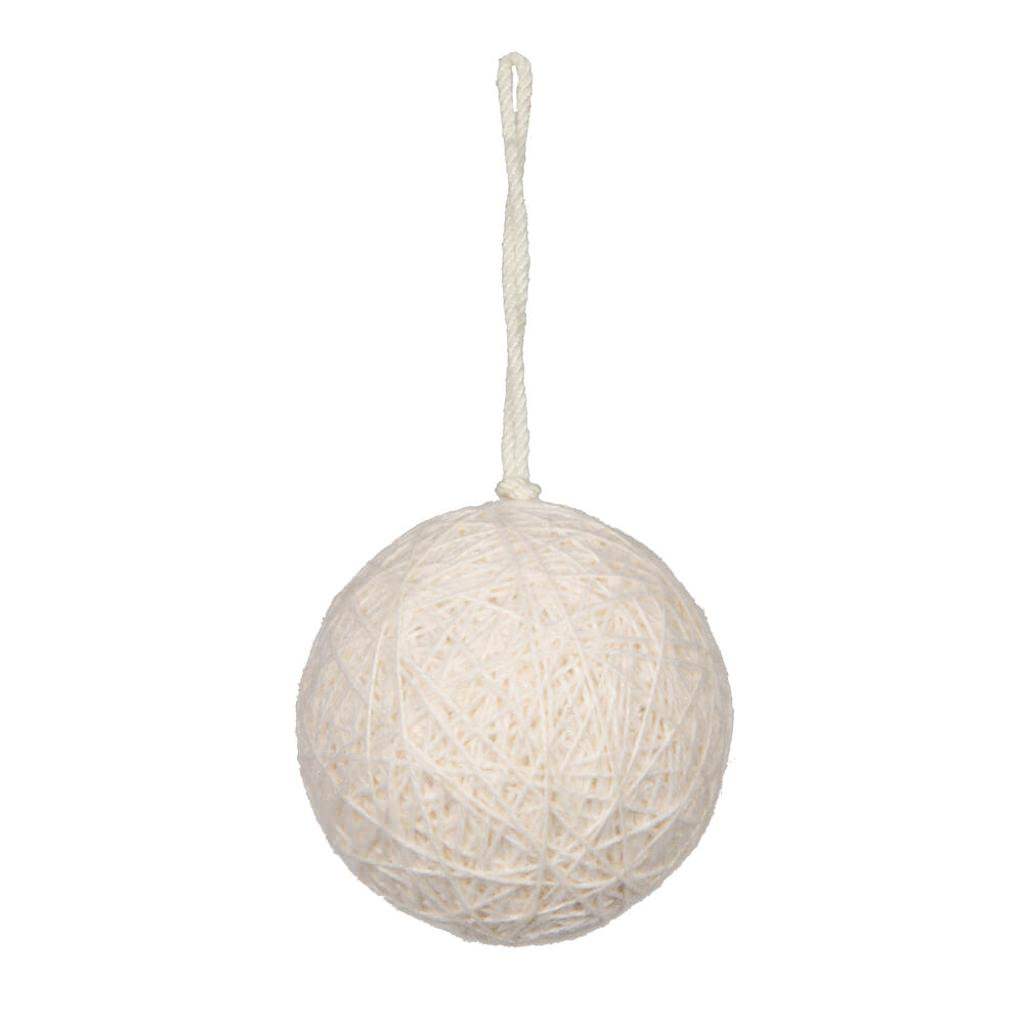 4" Ivory Wool String Wrapped Ball Ornament (4 pack) 1