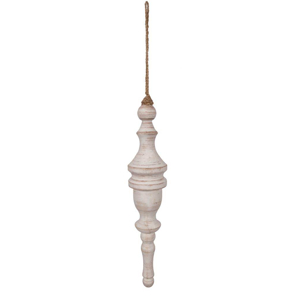 12" White Washed Turned Wood Finial Ornament (2 Pack) 1