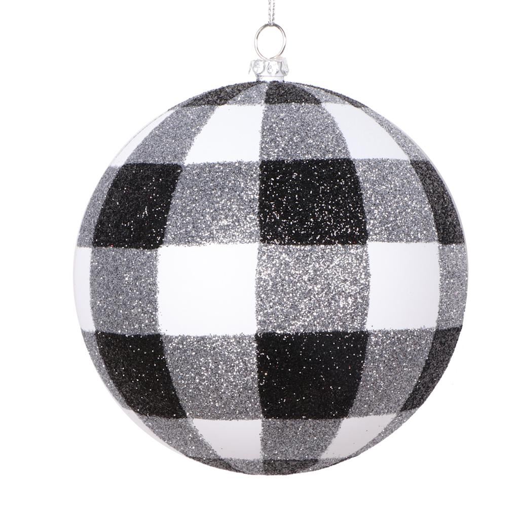 4.7" White / Black Plaid Ball Ornament (3 pack) 1