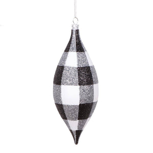 7" White Black Plaid Glitter Shuttle Drop Ornament (3 Pack) 1