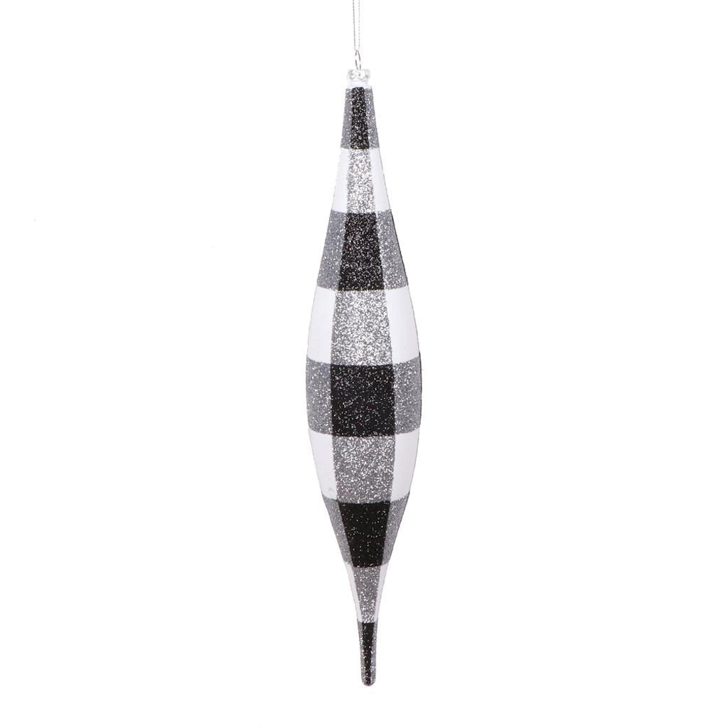 13" White / Black Plaid Glitter Ornament (2 Pack) 1