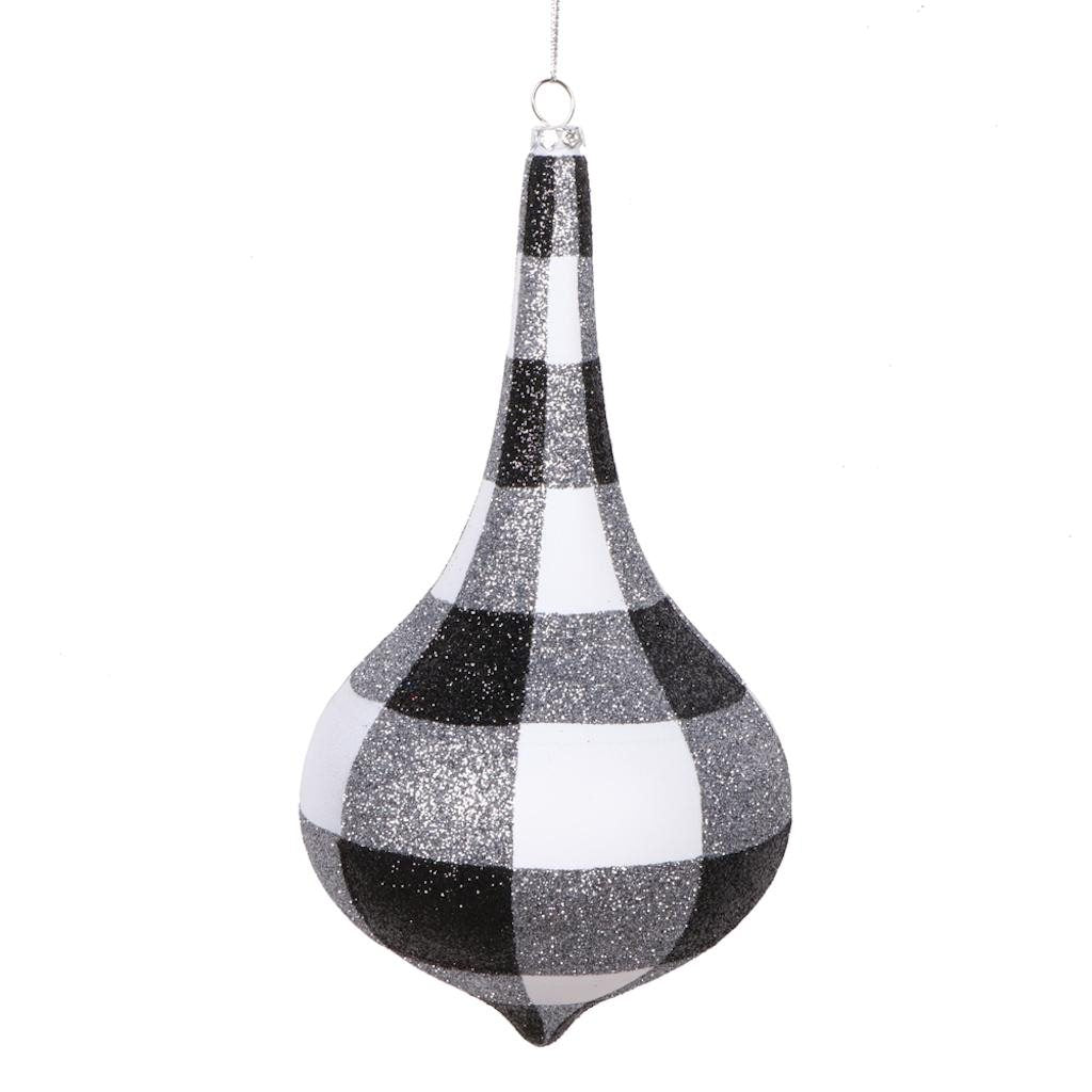 8" White / Black Plaid Glitter Drop Candy Ornament (2 Pack) 1