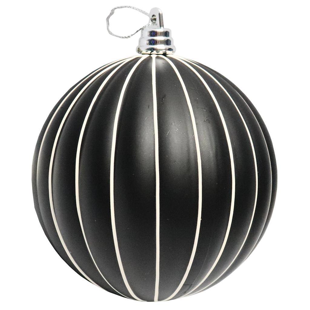 4" White / Black Matte Stripe Ball Ornament (4 pack) 1