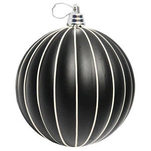 4" White / Black Matte Stripe Ball Ornament (4 pack) 1