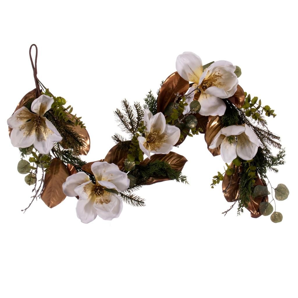 60" Artificial White Magnolia Garland 1