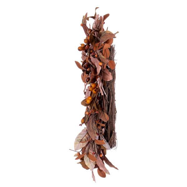 22" Artificial Green / Brown Leaf Unlit Wreath 3