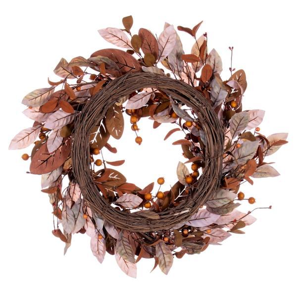 22" Artificial Green / Brown Leaf Unlit Wreath 4