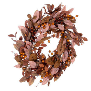 22" Artificial Green / Brown Leaf Unlit Wreath 5