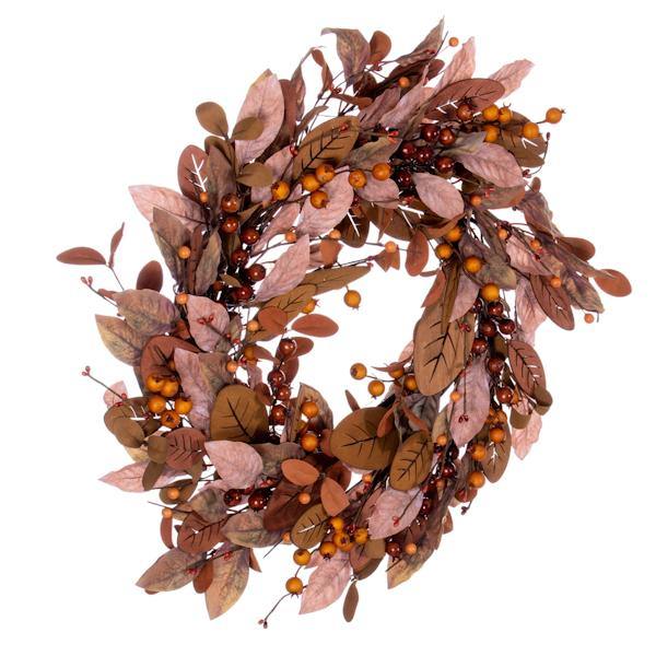 22" Artificial Green / Brown Leaf Unlit Wreath 5