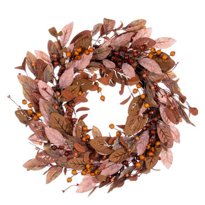 22" Artificial Green / Brown Leaf Unlit Wreath 1