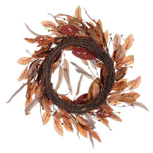 22" Artificial Cream / Red Leaf Unlit Wreath 4