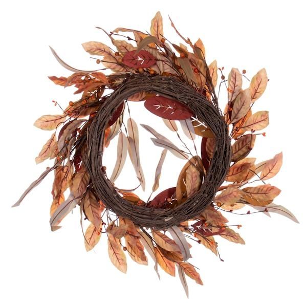 22" Artificial Cream / Red Leaf Unlit Wreath 4