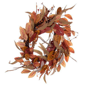 22" Artificial Cream / Red Leaf Unlit Wreath 5
