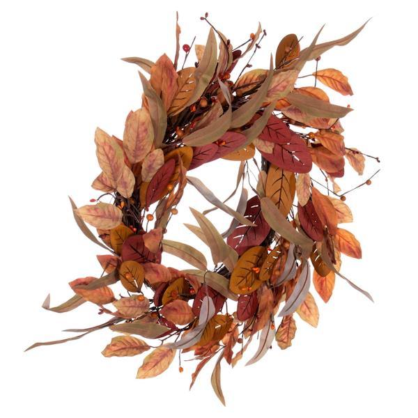 22" Artificial Cream / Red Leaf Unlit Wreath 5