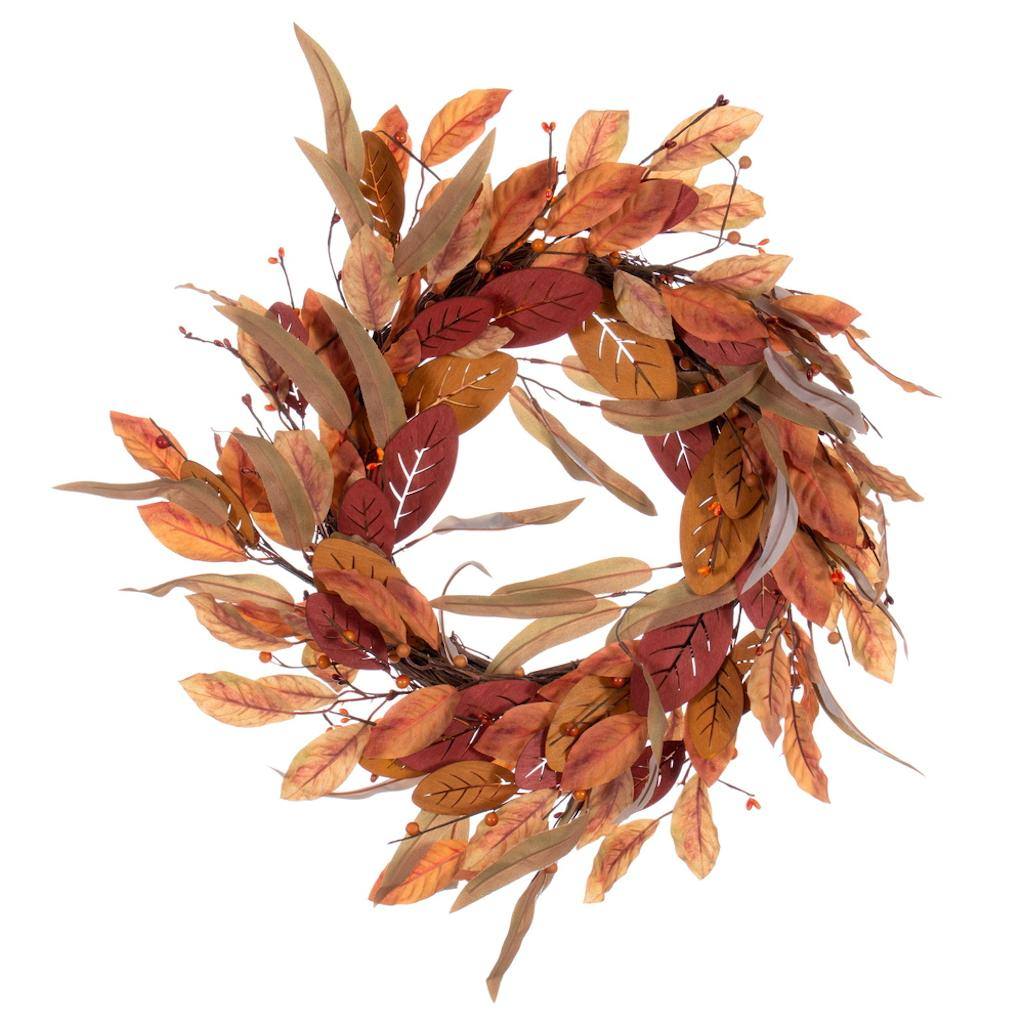 22" Artificial Cream / Red Leaf Unlit Wreath 1