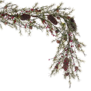 5' Artificial Green Leaf with Berries and Pinecones Garland 3