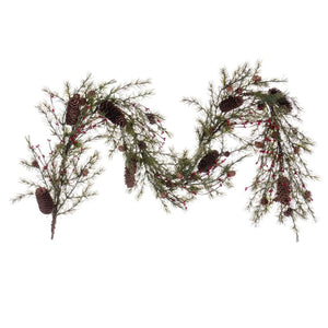 5' Artificial Green Leaf with Berries and Pinecones Garland 1