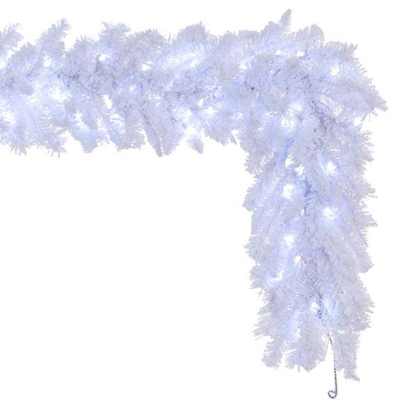 9' Artificial Flocked White Garland 100 Dura-Lit® Pure White LED Lights 3