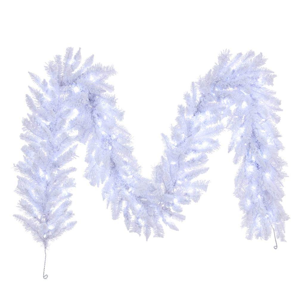 9' Artificial Flocked White Garland 100 Dura-Lit® Pure White LED Lights 1
