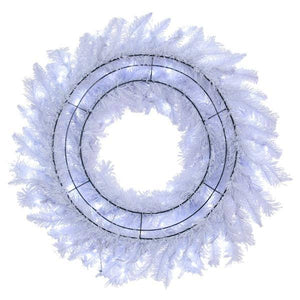 24" Artificial Flocked White Fir Wreath Pure White Dura-Lit® LED Lights 3