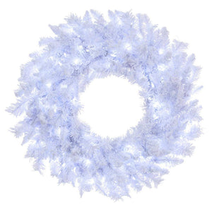 24" Artificial Flocked White Fir Wreath Pure White Dura-Lit® LED Lights 1