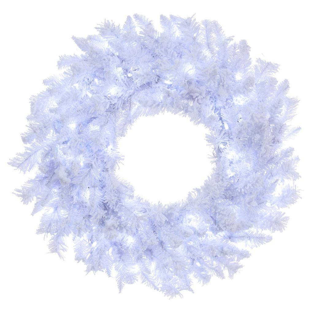 30" Artificial Flocked White Fir Wreath Pure White Dura-Lit® LED Lights 1