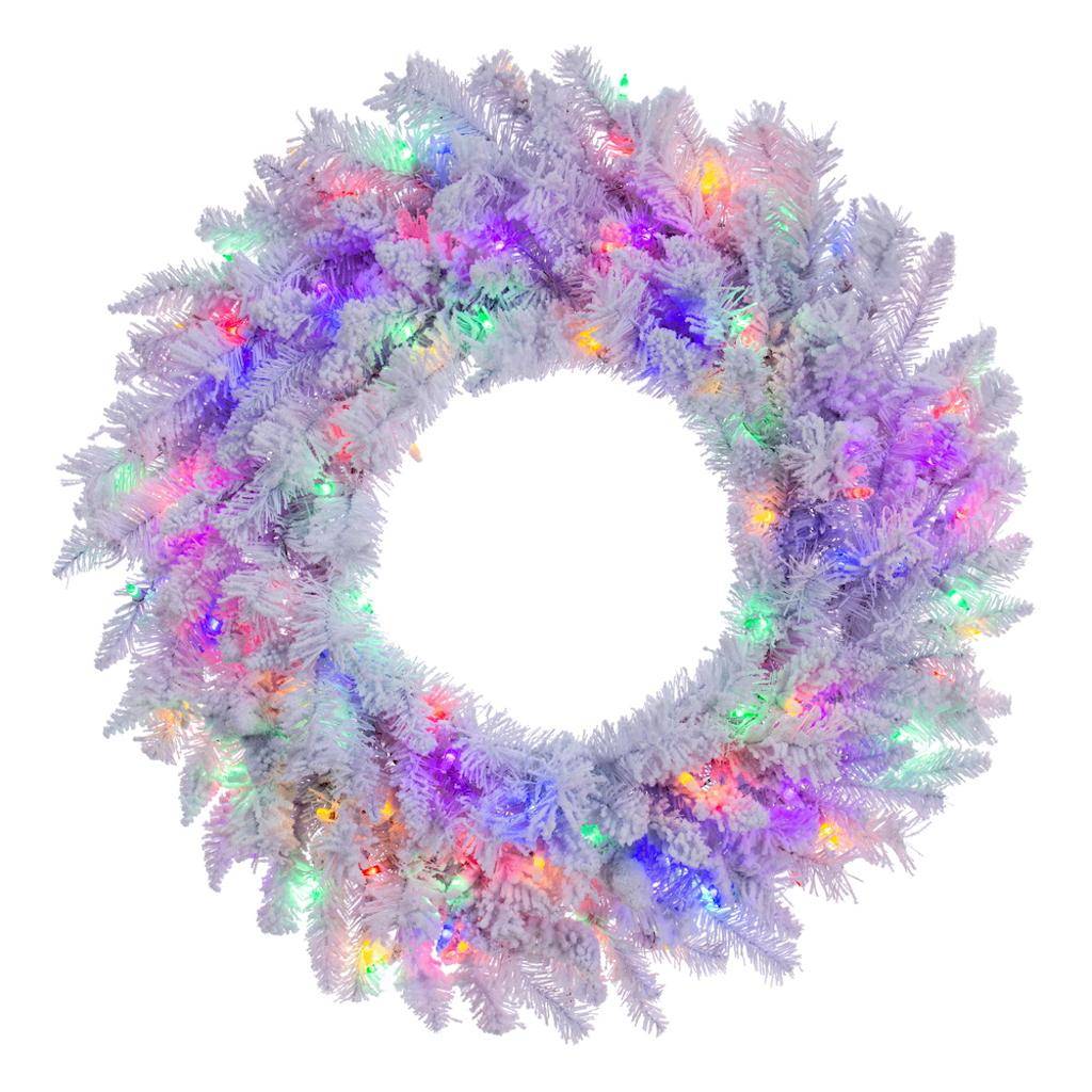 30" Artificial Flocked White Fir Wreath Multi-Colored Dura-Lit® LED Lights 1