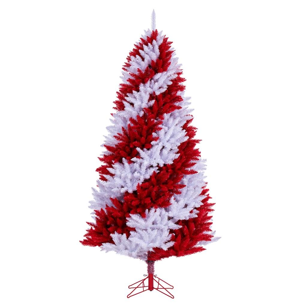7.5' x 48" Candy Cane Pine Tree 700 Dura-Lit Pure White and Red Mini LED Lights 1