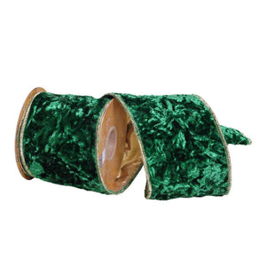 4"x15' Emerald Crushed Velvet Wired Edge Ribbon 1