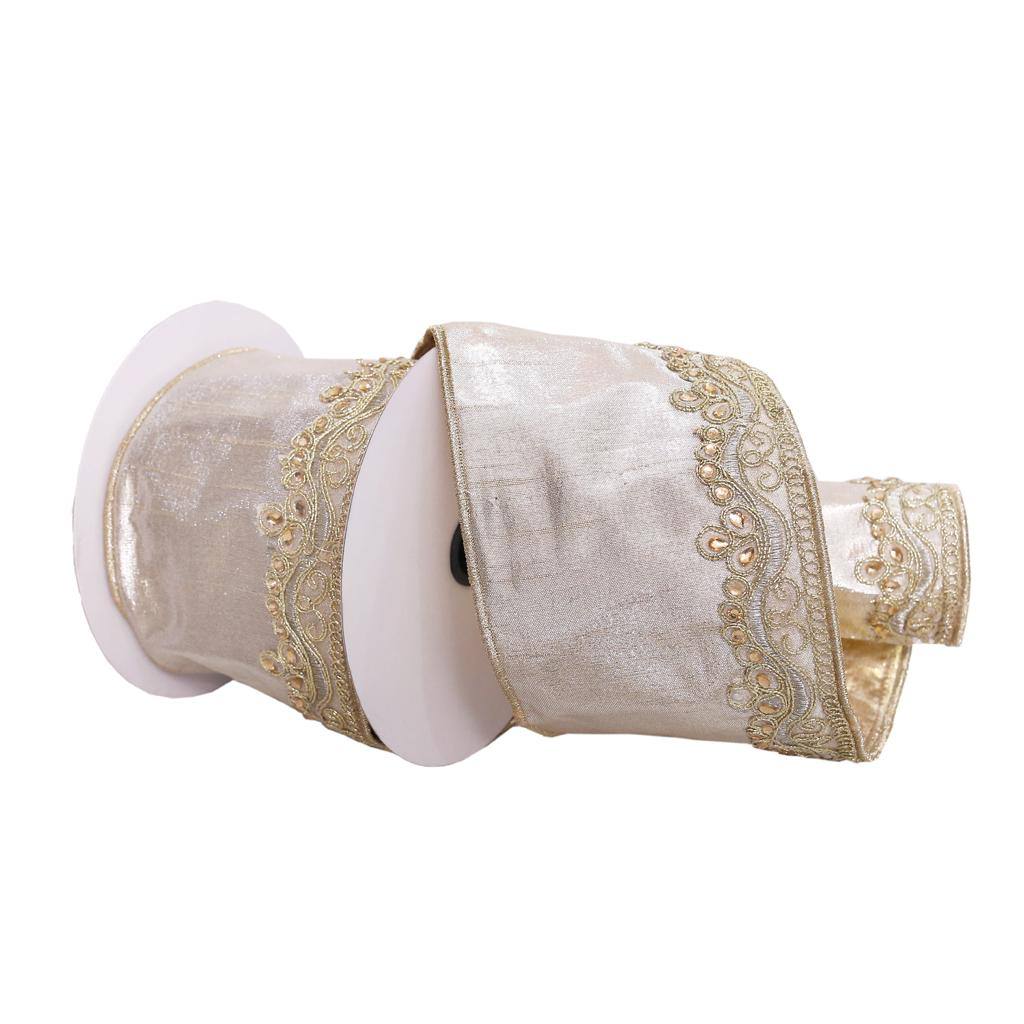 4"x10' Champagne / Gold Embroidery Ribbon 1