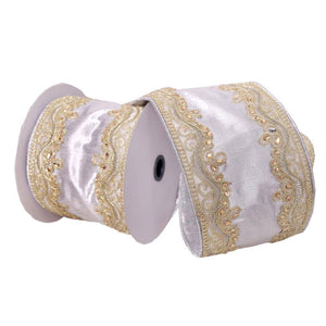4"x15' Silver Gold Embroidery Ribbon 1