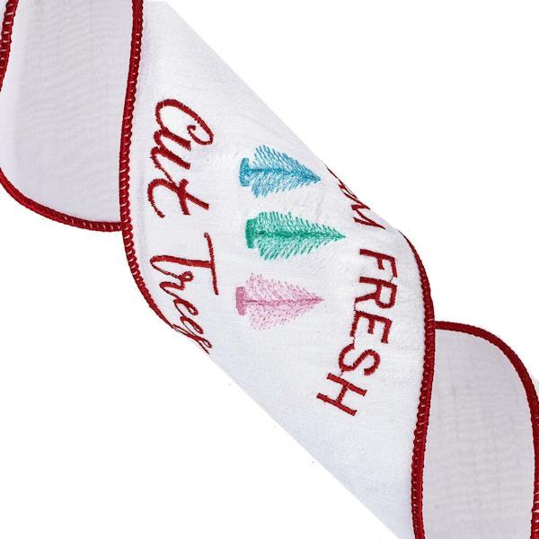 4" x 30' White / Red Farm Fresh Trees Ribbon 2