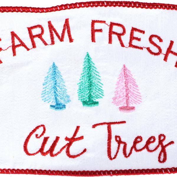 4" x 30' White / Red Farm Fresh Trees Ribbon 3